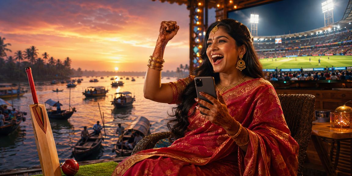 বরিশালে শাড়ি পরিহিত বাংলাদেশি নারী মোবাইলে ক্রিকেট বেটিং উপভোগ করছেন