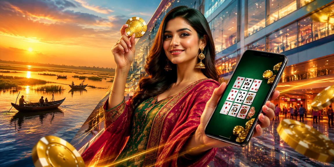 A Bangladeshi user playing rummy and online games on mobile at Tanguar Haor